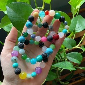 Set of 3 stretchy healing stone + lava bracelets